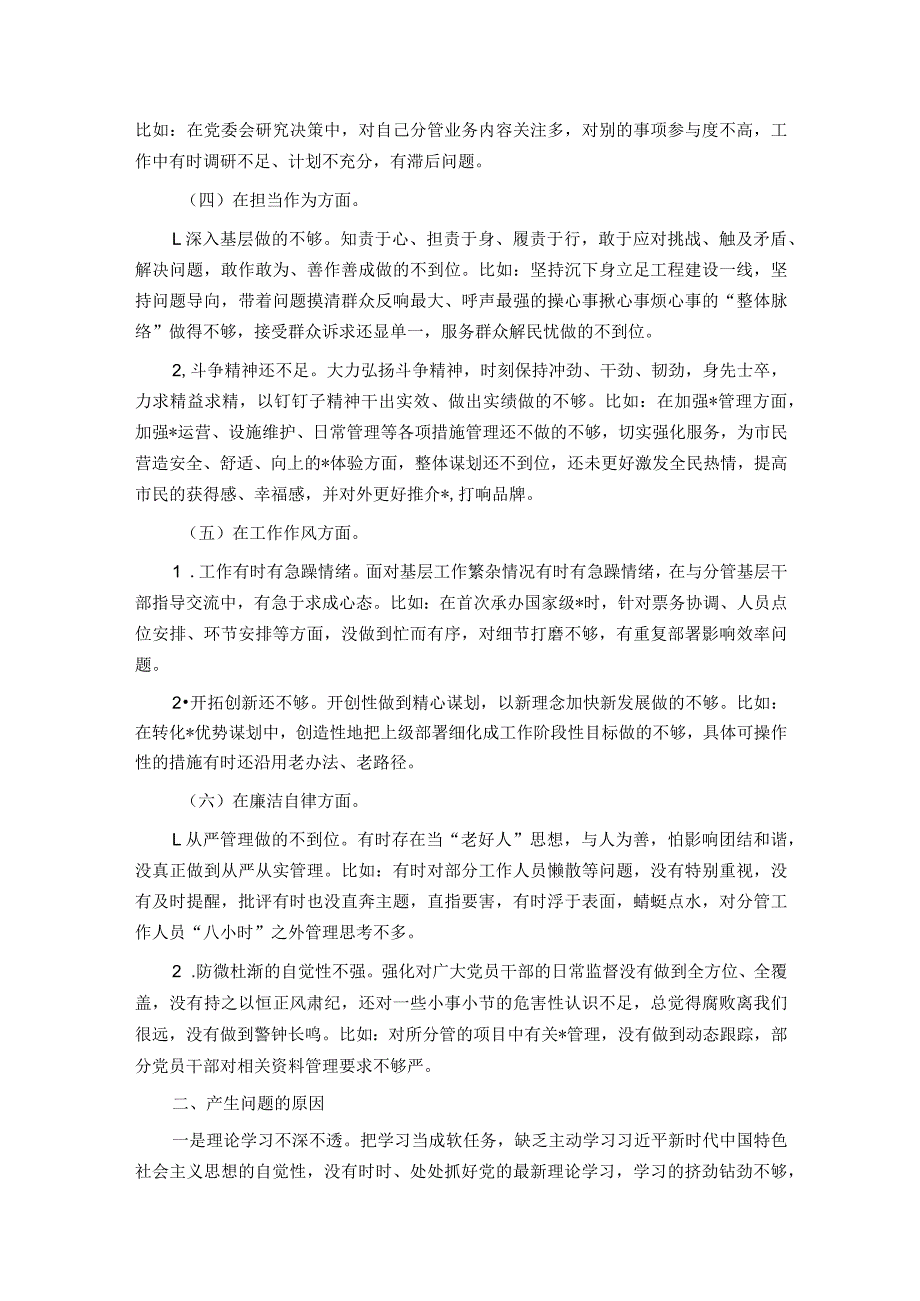 公司党委班子成员主题教育专题民主生活会个人对照检查材料.docx_第2页