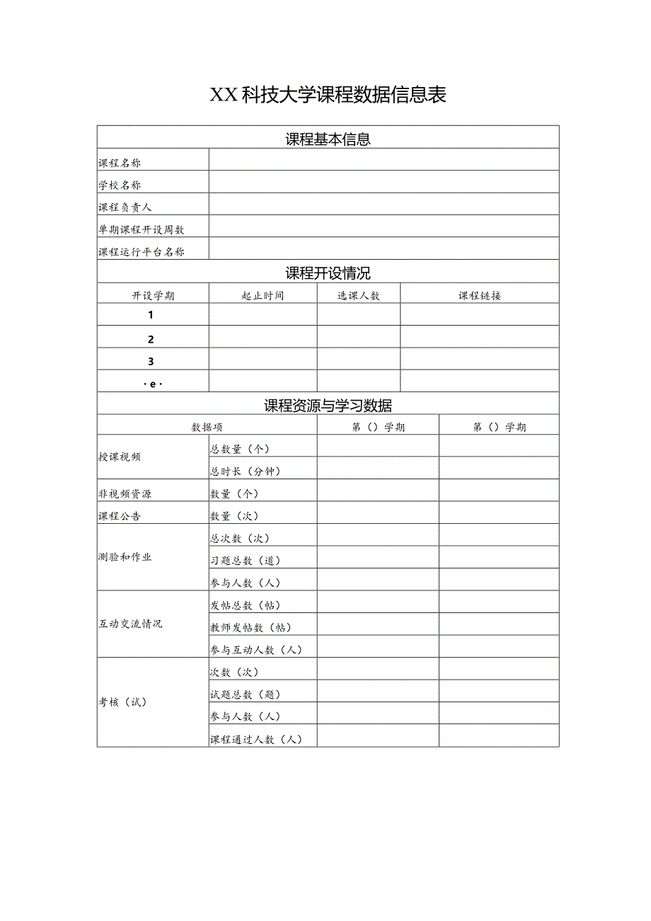 课程数据信息表（2023年XX科技大学）.docx_第1页