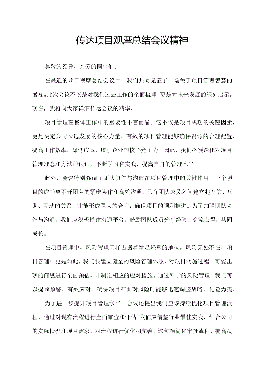 传达项目观摩总结会议精神.docx_第1页