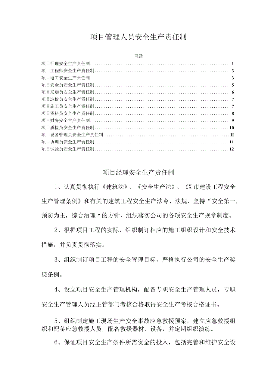 项目管理人员安全生产责任制.docx_第1页