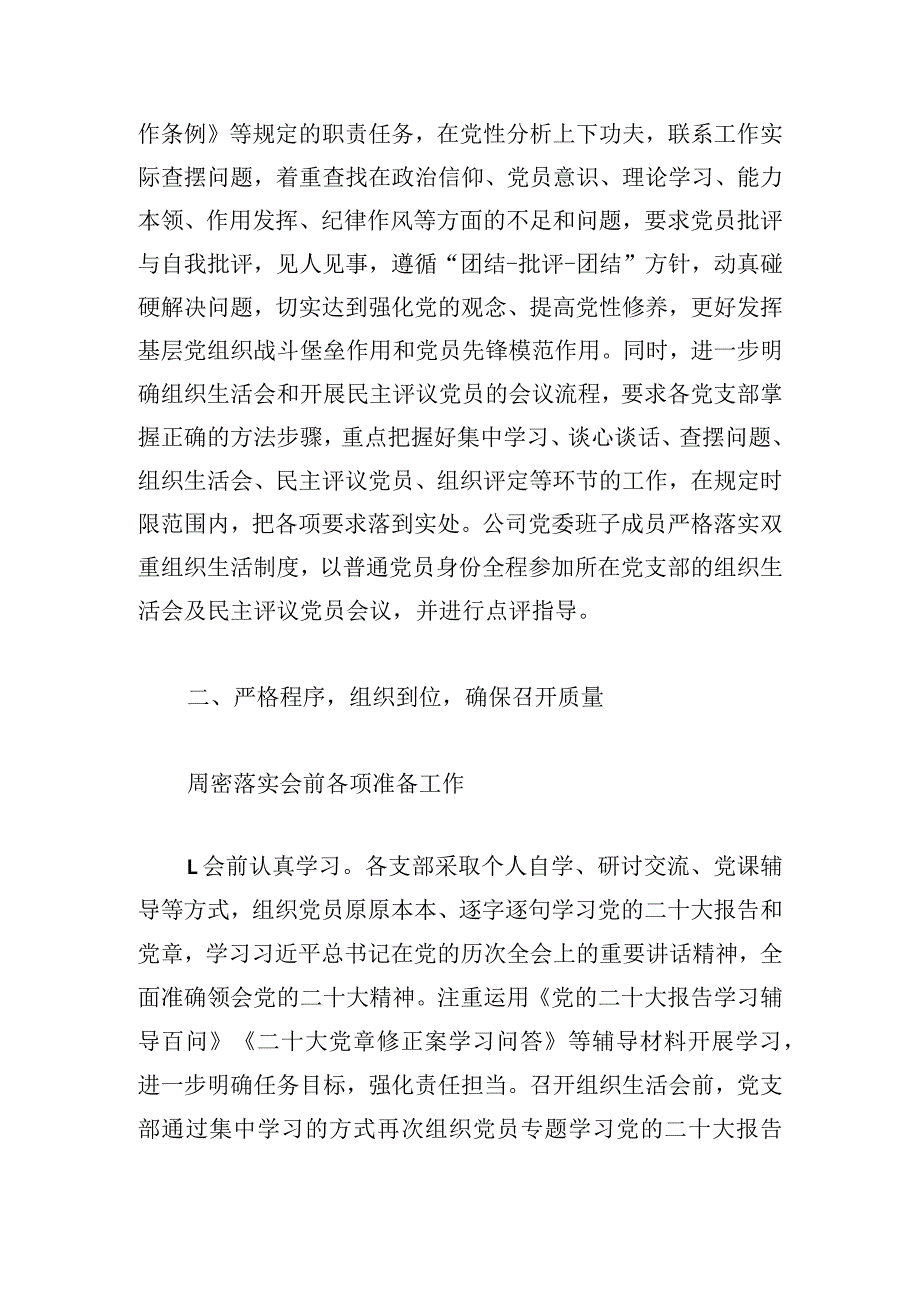 公司党委关于2023年度基层党组织组织生活会和开展民主评议党员召开情况的报告.docx_第2页