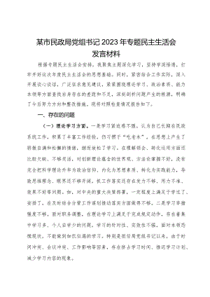 某市民政局党组书记2023年主题教育专题民主生活会发言材料.docx
