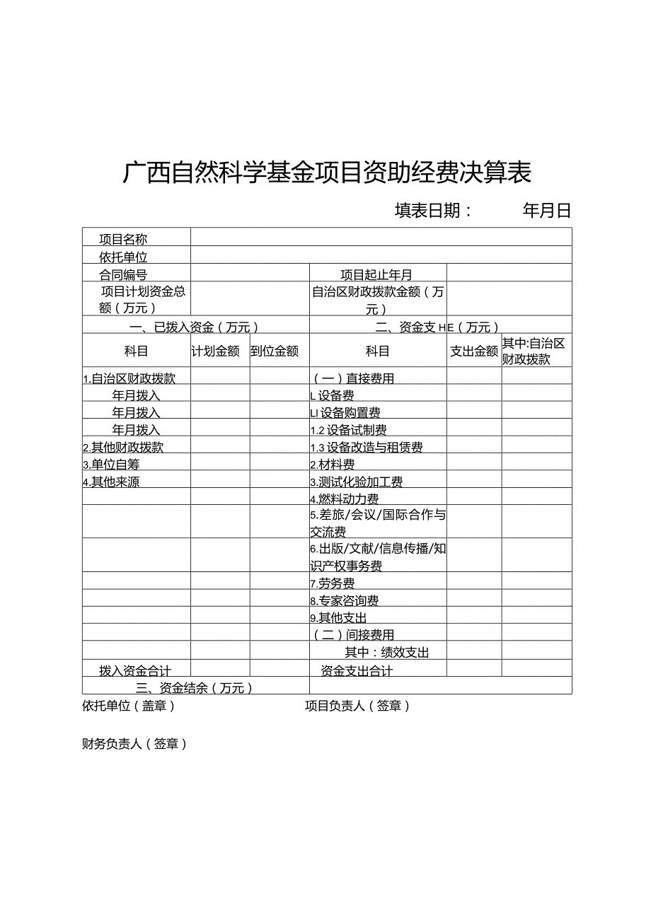 广西自然科学基金项目资助经费决算表（2023年）.docx_第1页