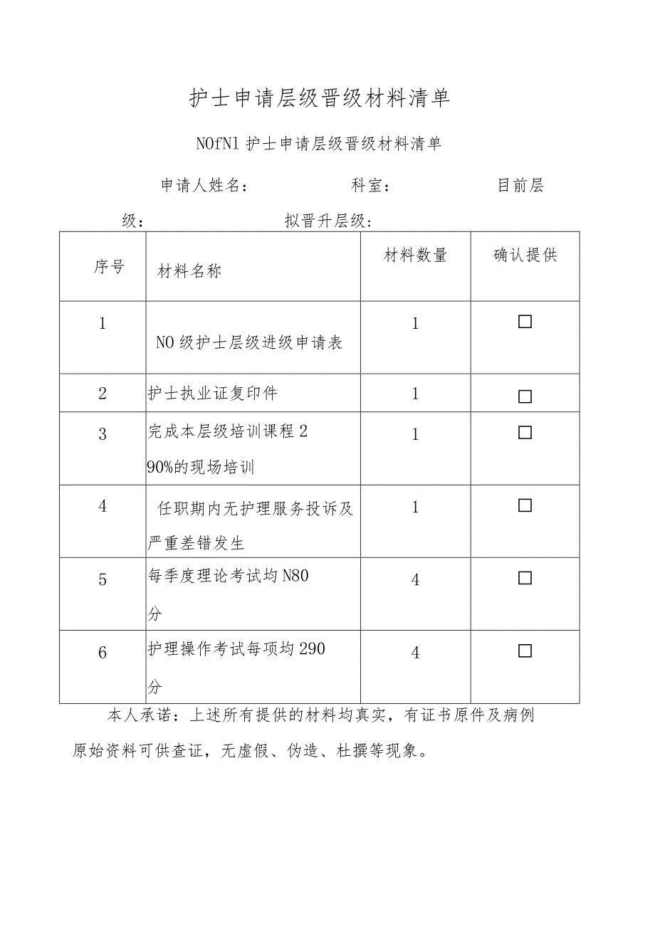 护士申请层级晋级材料清单.docx_第1页