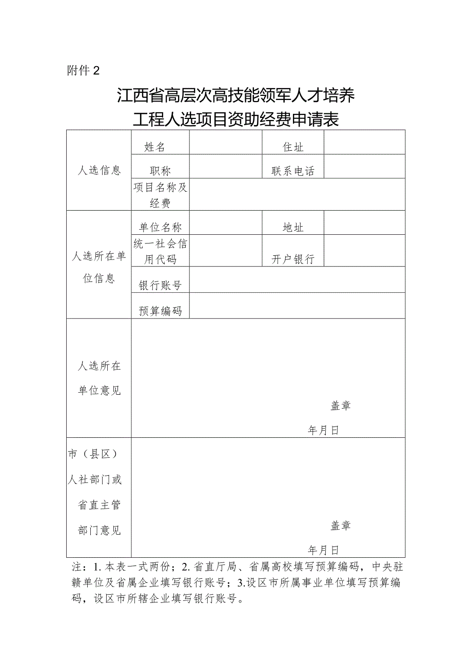 江西省高层次高技能领军人才培养工程人选项目资助和研修资助经费申请表.docx_第1页