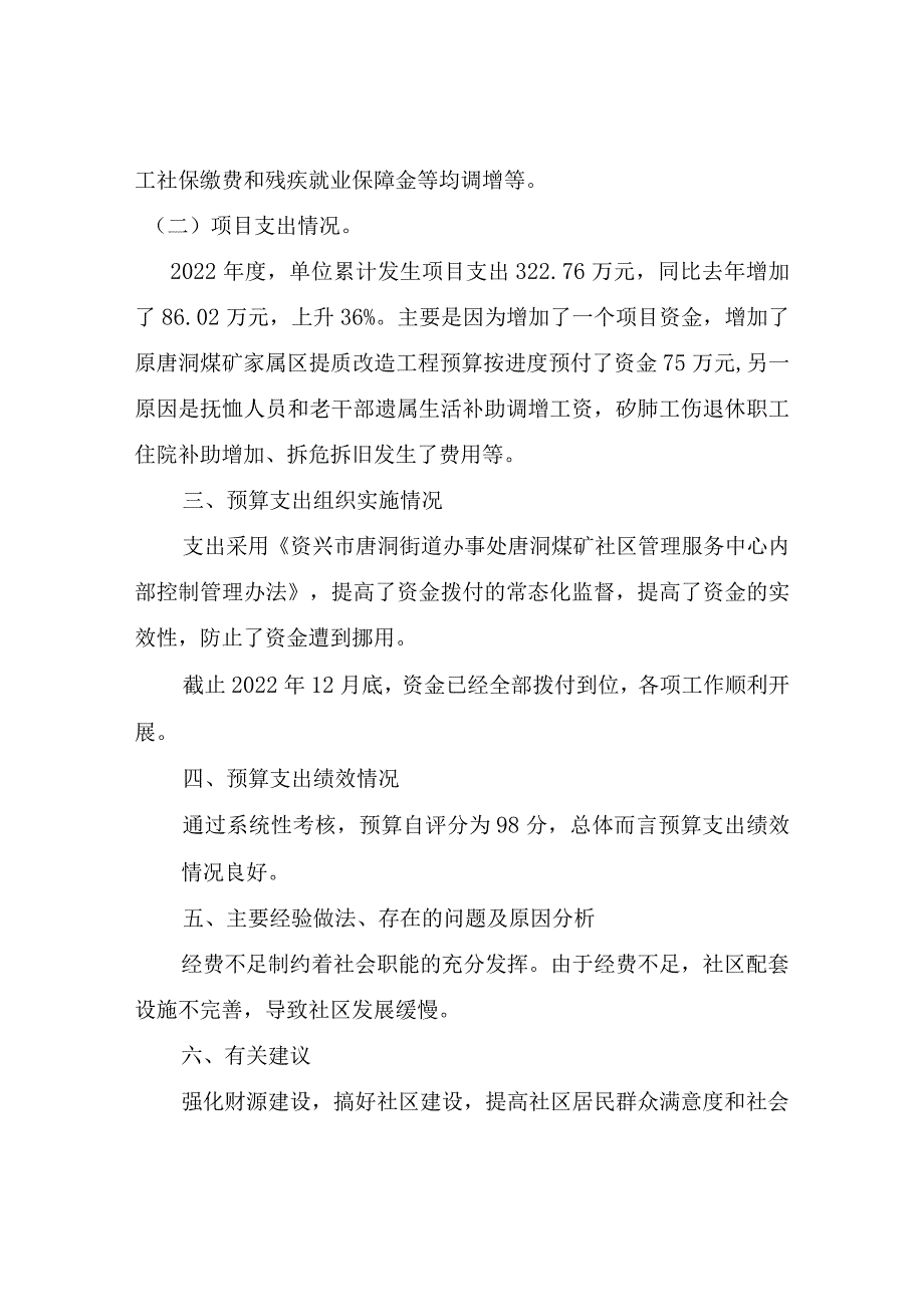 资兴市唐洞街道办事处唐洞煤矿社区管理服务中心预算支出绩效评价报告.docx_第3页