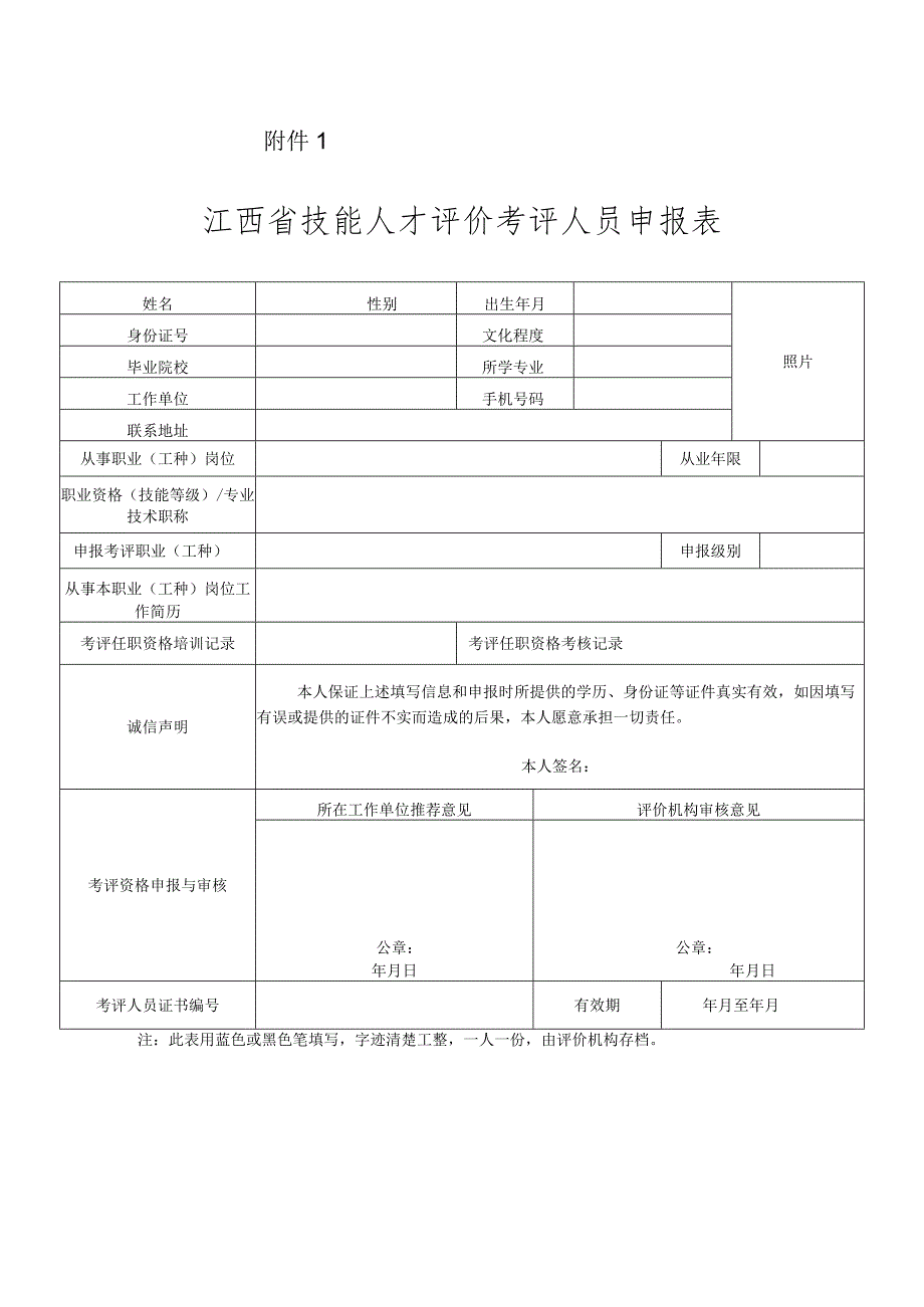 江西省技能人才评价考评人员申报表.docx_第1页