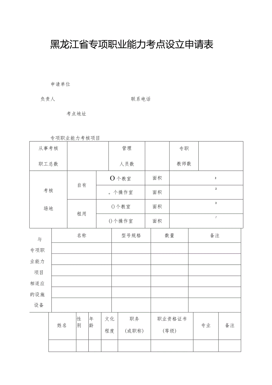 黑龙江省专项职业能力考点设立申请表.docx_第1页