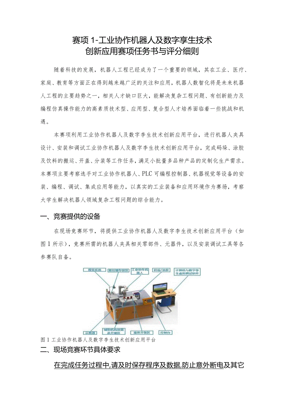 赛项1-工业协作机器人及数字孪生技术创新应用赛项任务书与评分细则.docx_第1页