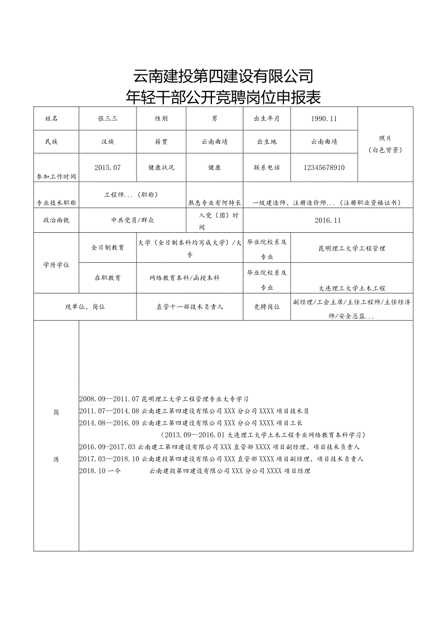 1_年轻干部公开竞聘岗位申报表（模板）.docx_第1页