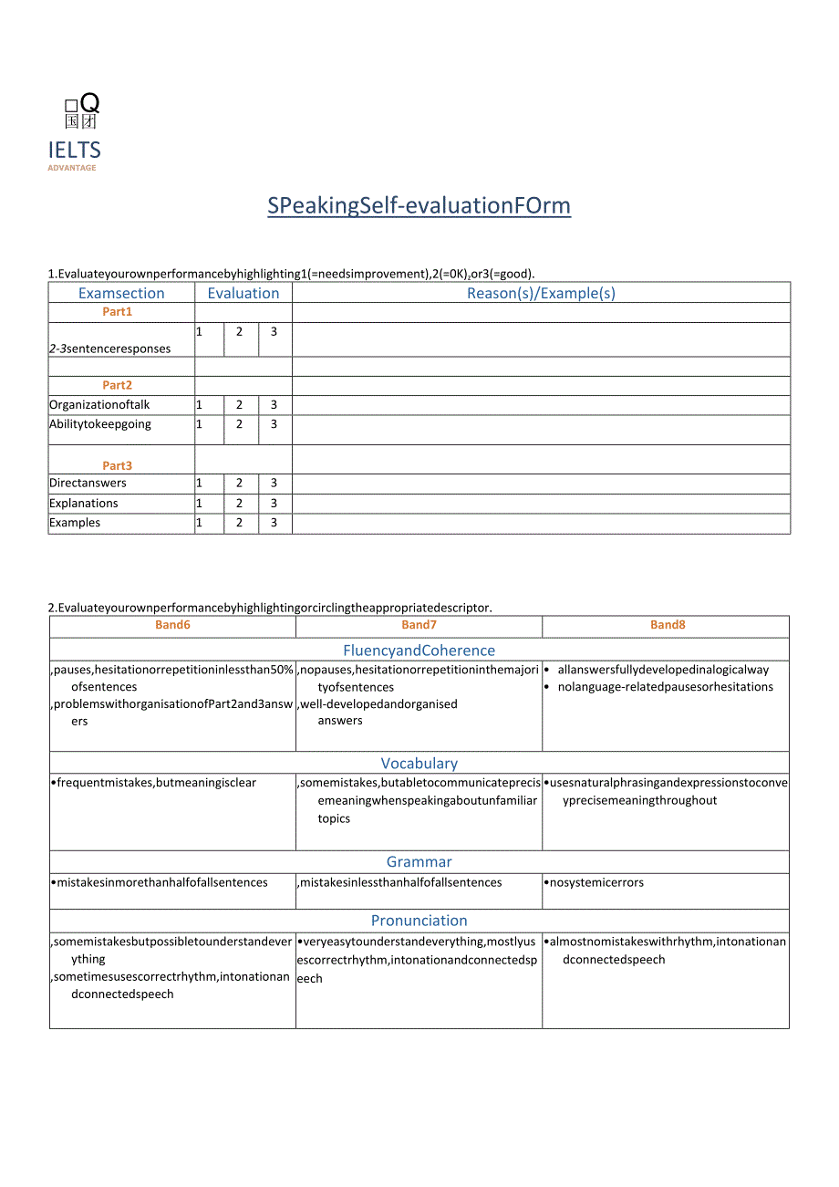 2024剑桥雅思讲义Speaking_Self-Evaluation_Form.docx_第1页