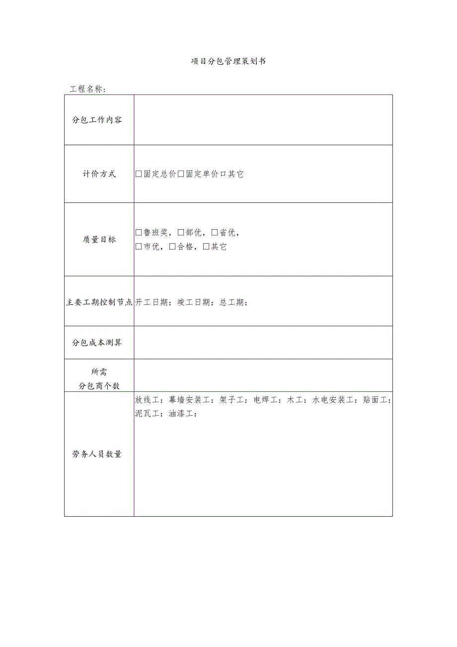 项目分包管理策划书（入《项目策划书》）.docx_第1页