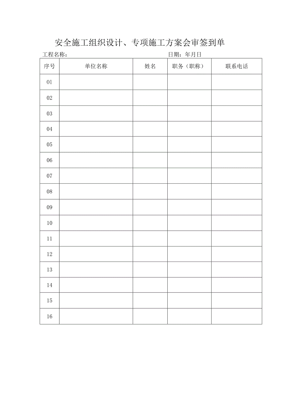 安全施工组织设计、专项施工方案会审签到单.docx_第1页