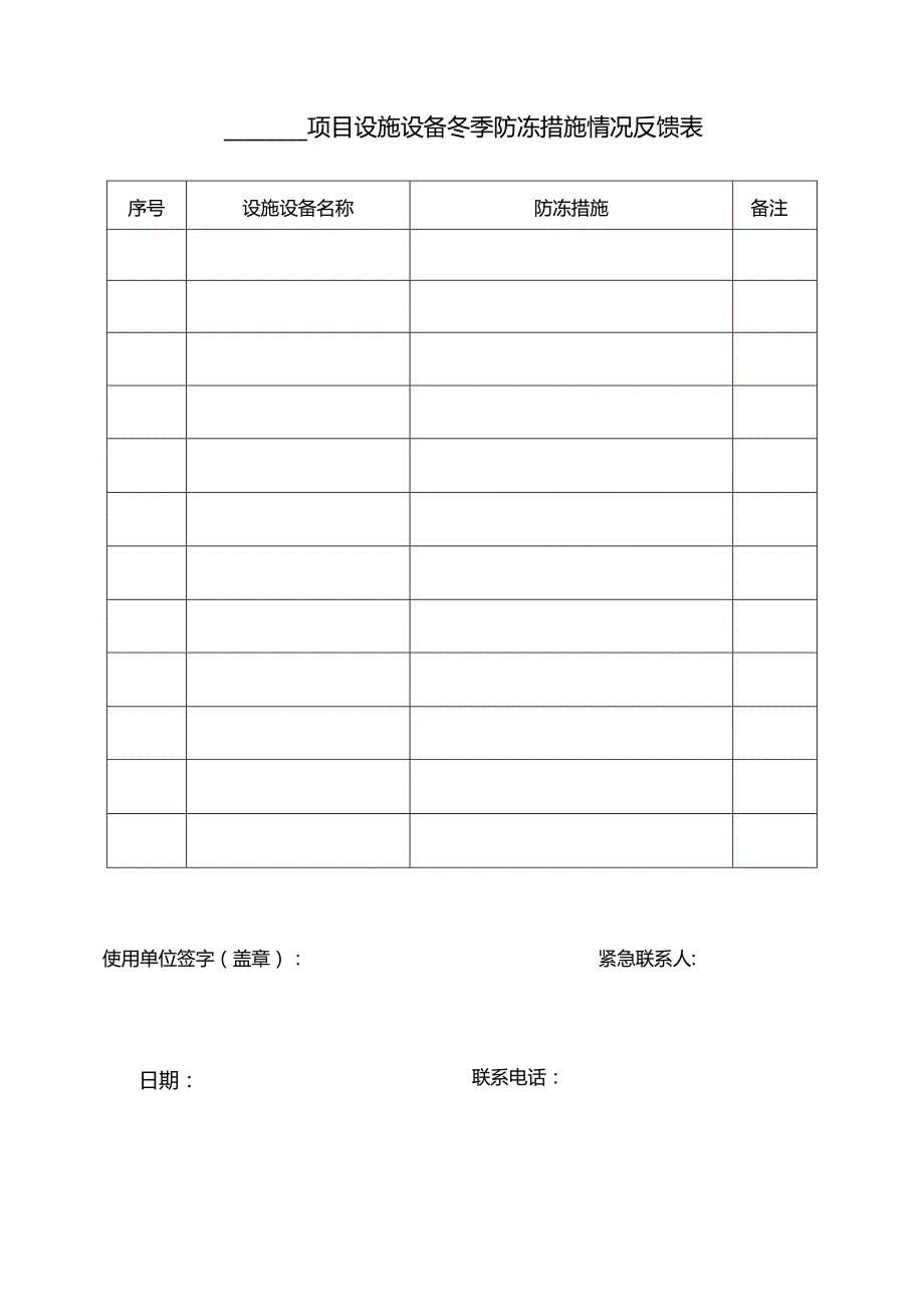 项目设施设备冬季防冻措施情况反馈表.docx_第1页