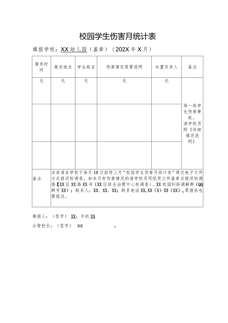 幼儿园伤害月统计表.docx_第1页