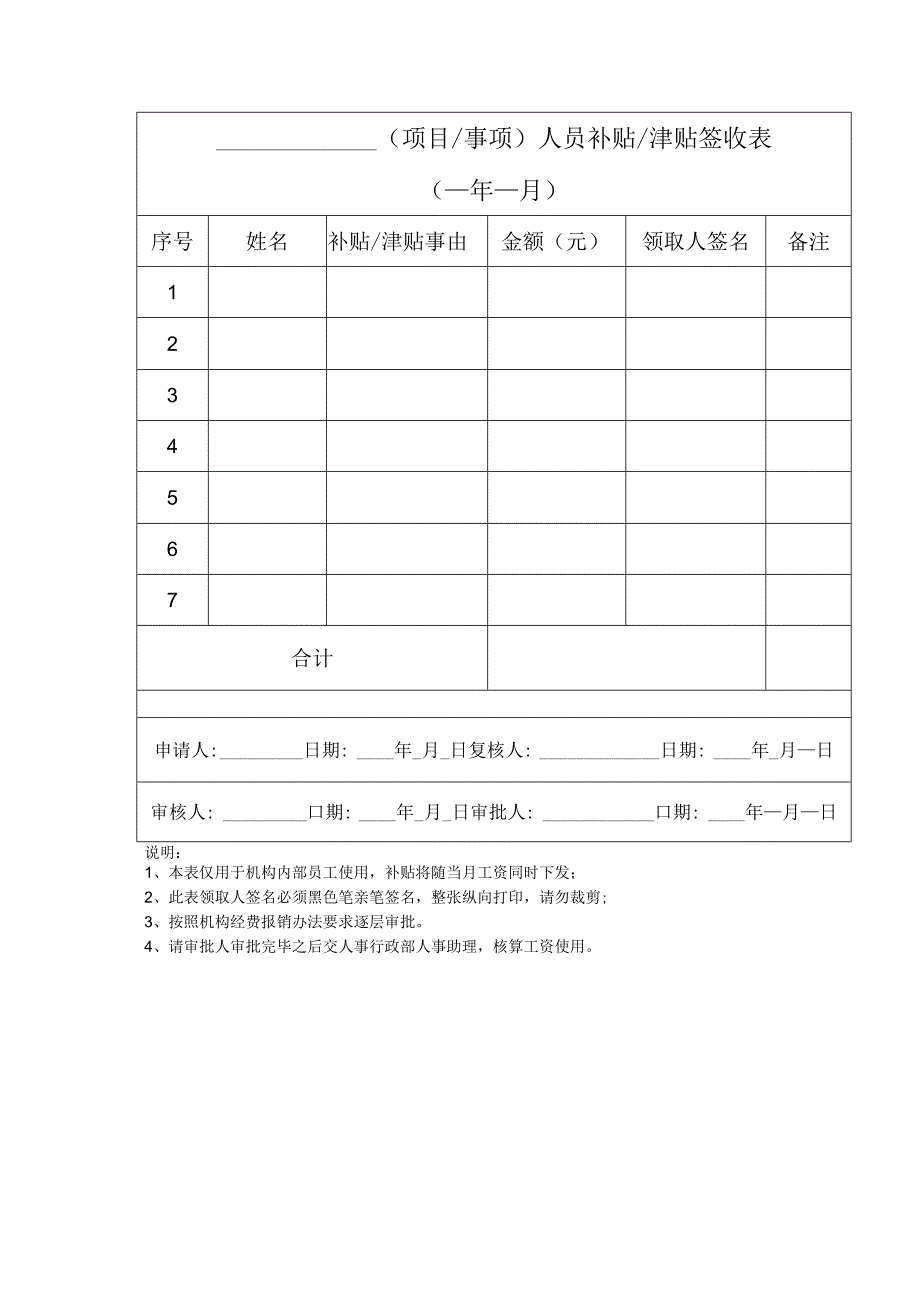 （项目事项）人员补贴津贴签收表.docx_第1页