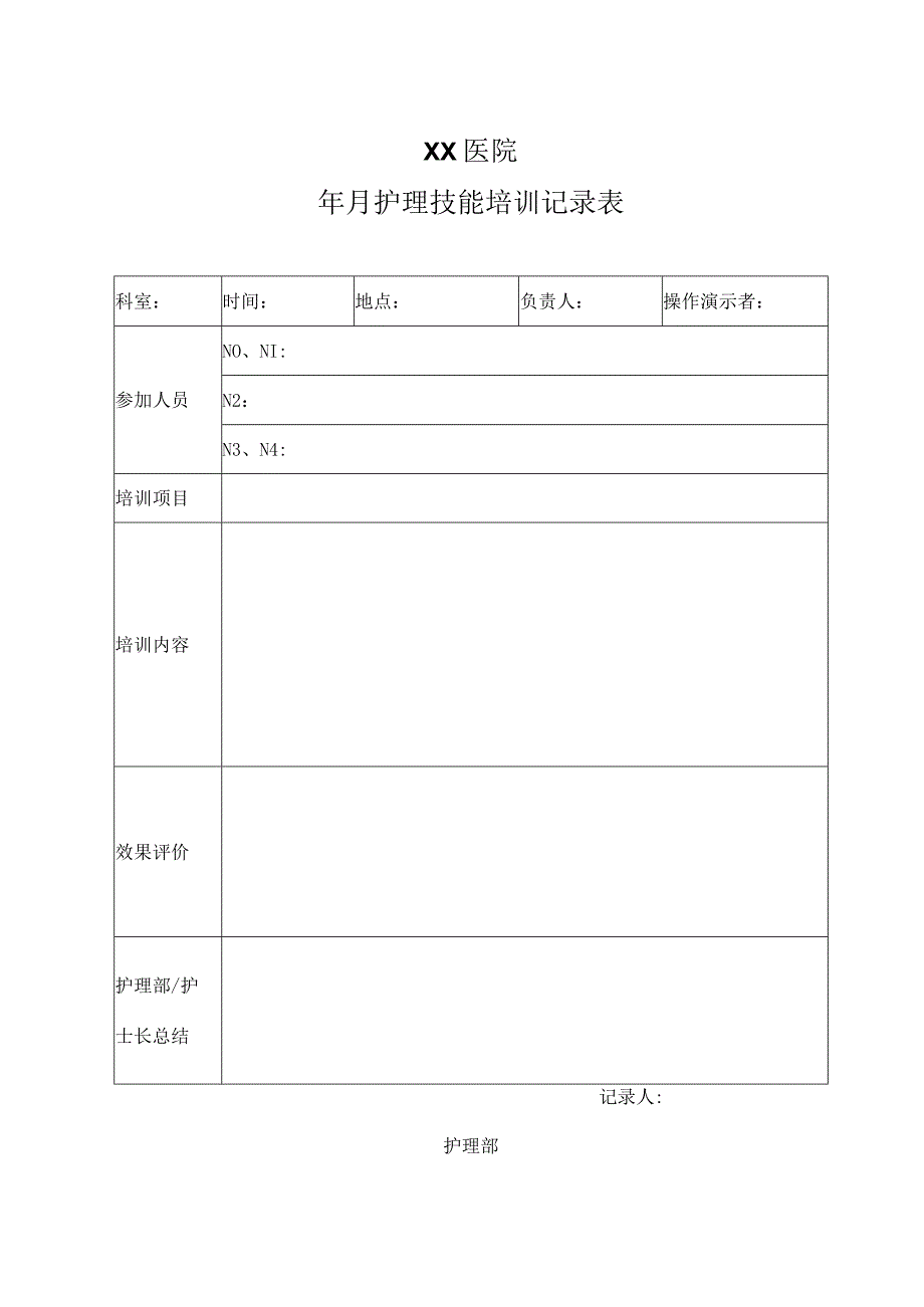 医院护理技能培训录表.docx_第1页