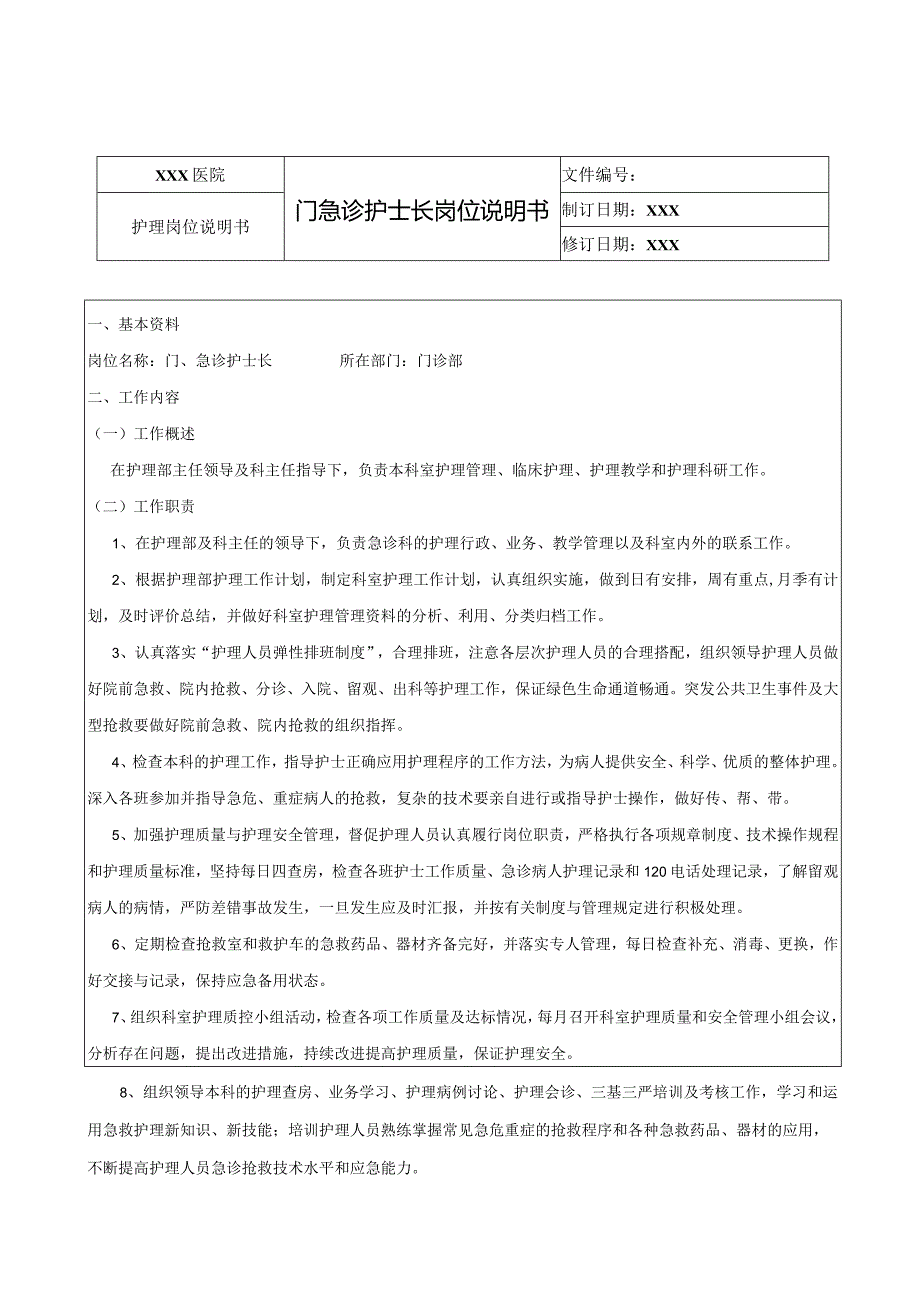 门急诊护士长岗位说明书.docx_第1页