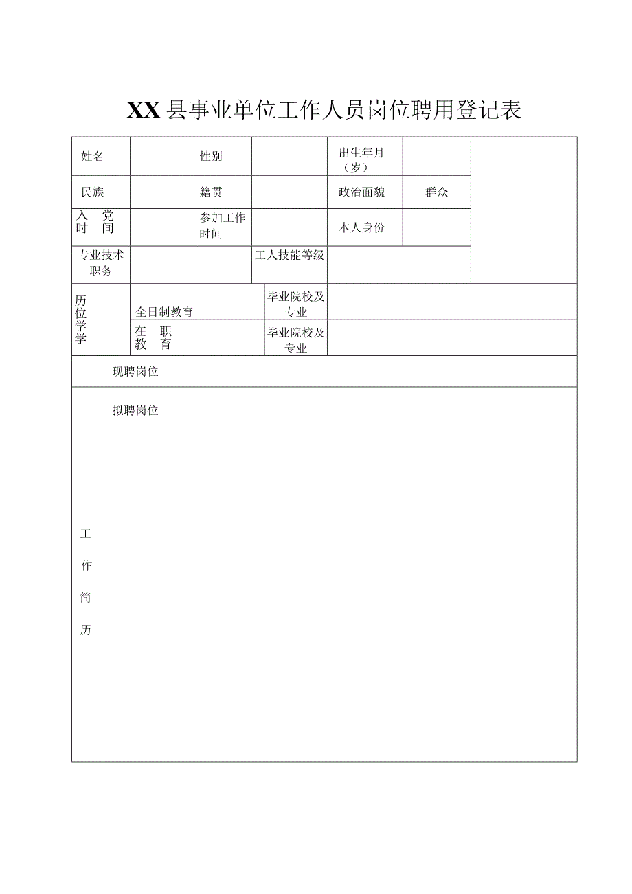 事业单位工作人员岗位聘用登记表.docx_第1页