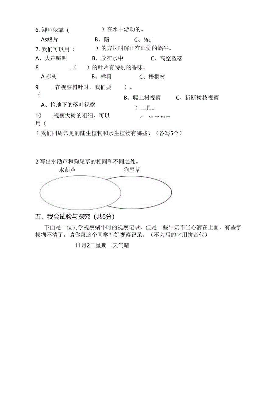 人教版三年级上册科学期中试卷.docx_第2页