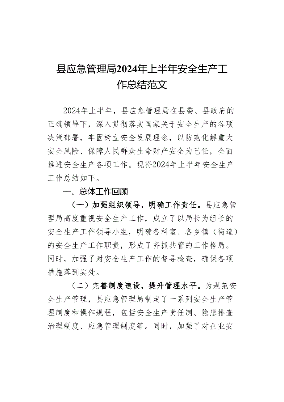 2024年上半年安全生产工作总结汇报报告局.docx_第1页