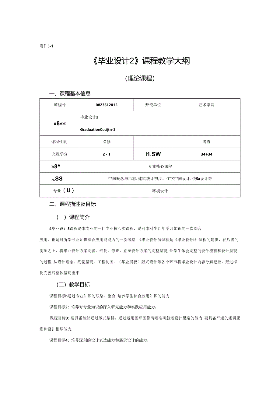 0823D1215-毕业设计2-2023人才培养方案课程教学大纲.docx_第1页