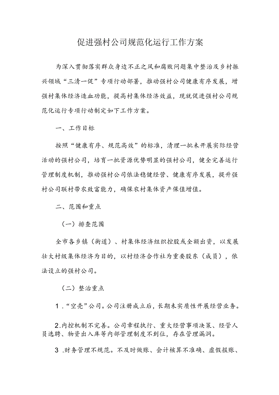 促进强村公司规范化运行工作方案.docx_第1页