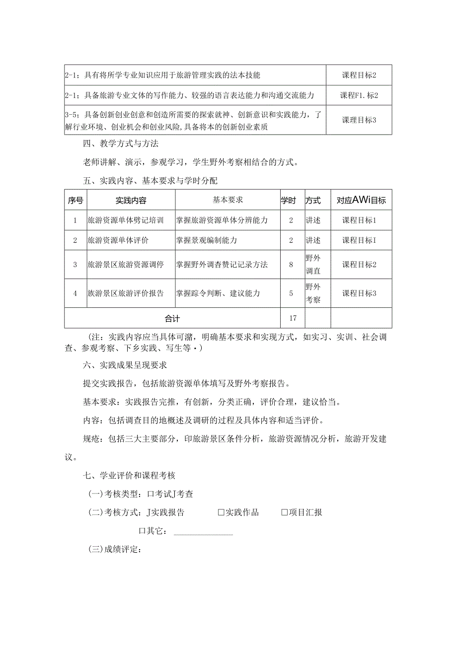 0423S07038-《旅游资源学》野外考察-2023版人才培养方案课程教学大纲.docx_第2页