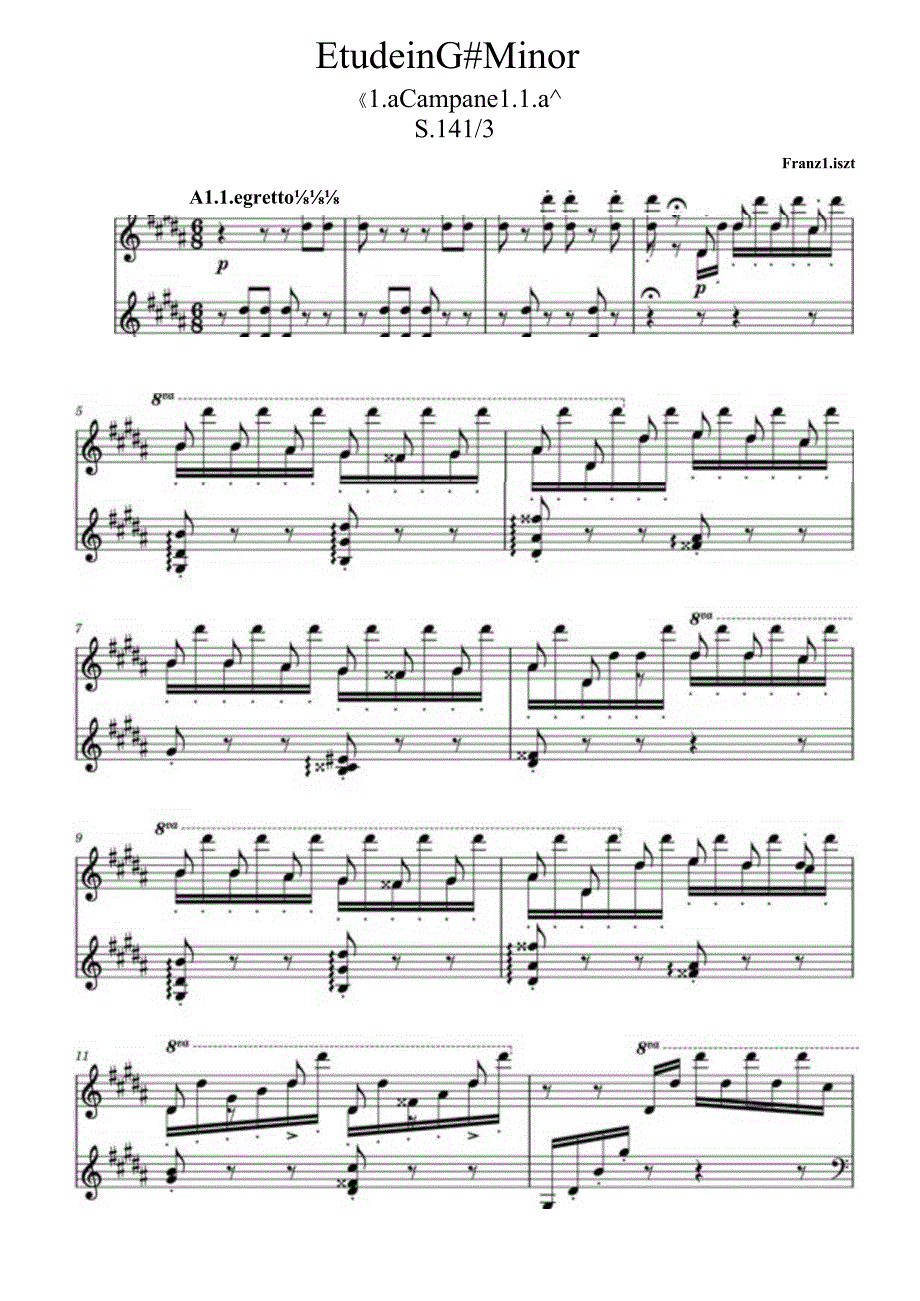 Etude in G# Minor S.141_3 《La Campanella》（《钟》）李斯特 高清钢琴谱五线谱.docx_第1页