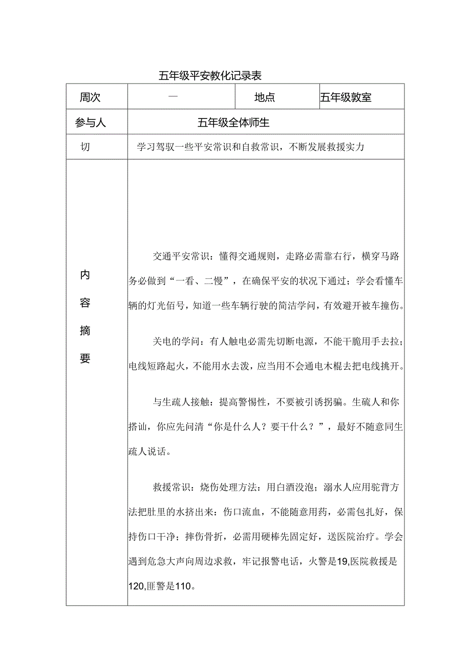 五年级安全教育记录[1].docx_第1页