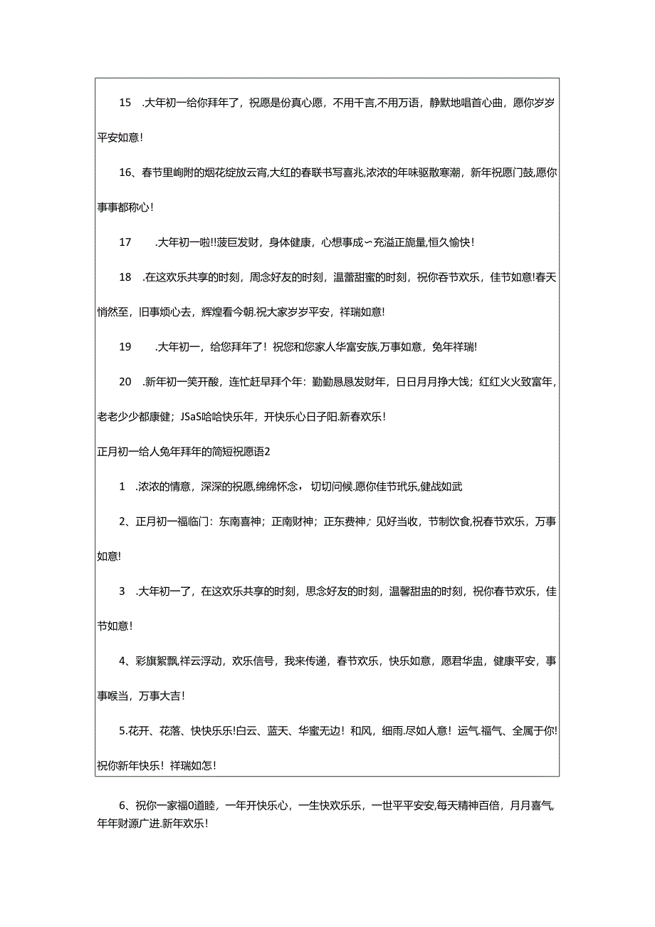 2024年正月初一给人兔年拜年的简短祝福语.docx_第2页