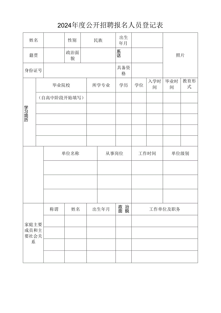 2024年度公开招聘报名人员登记表.docx_第1页