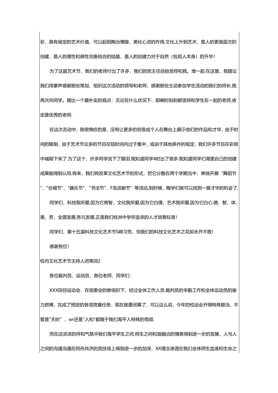 2024年校园文化艺术节主持人闭幕词.docx_第2页