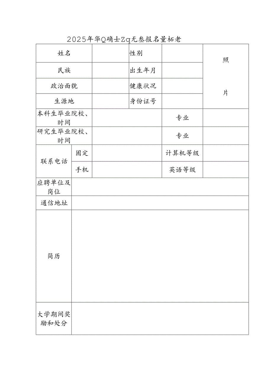 2025年毕业硕士研究生报名登记表.docx_第1页