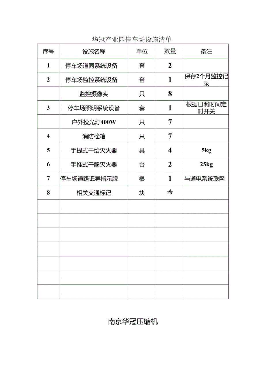 停车场设施清单.docx_第1页