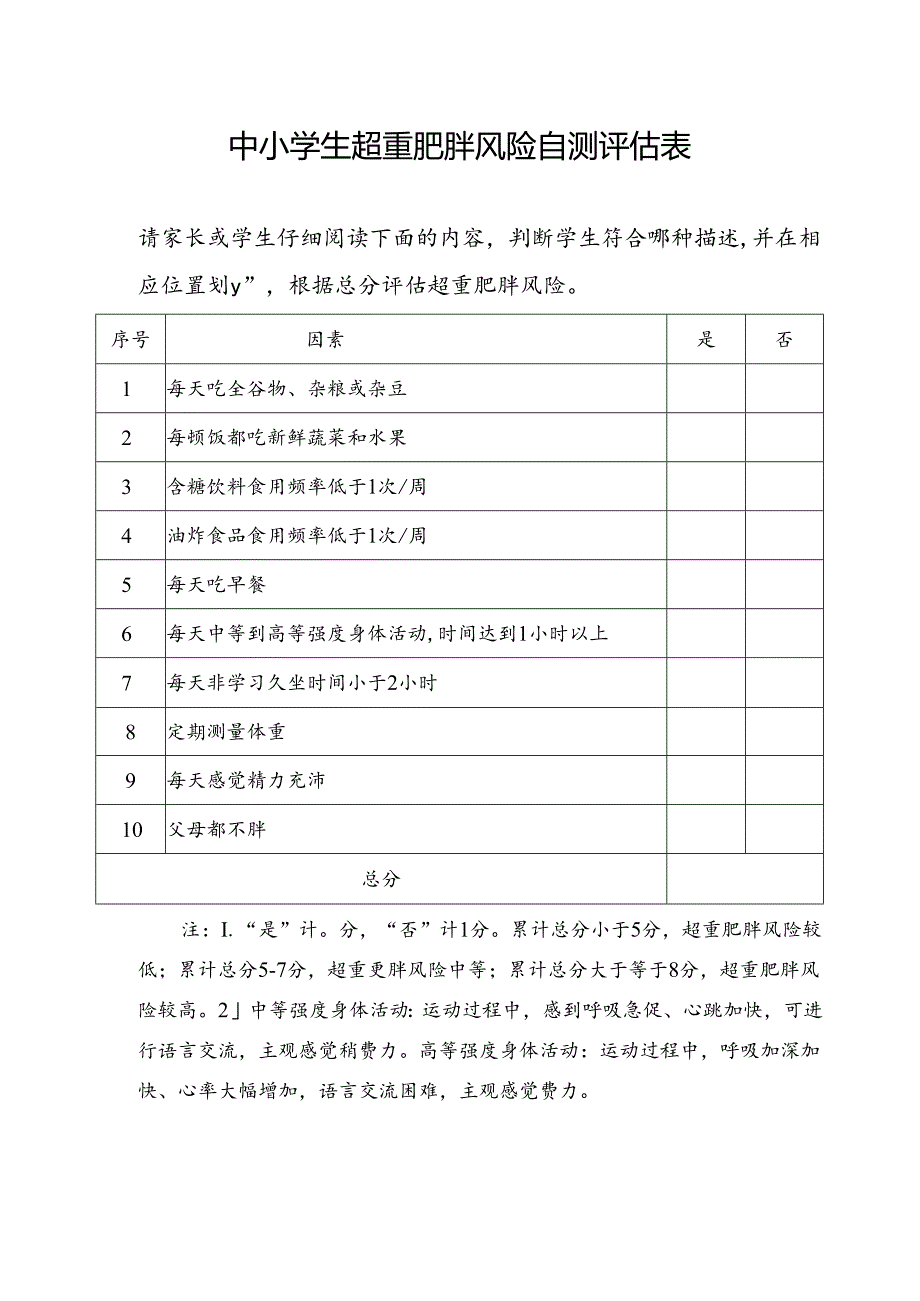 中小学生超重肥胖风险自测评估表.docx_第1页