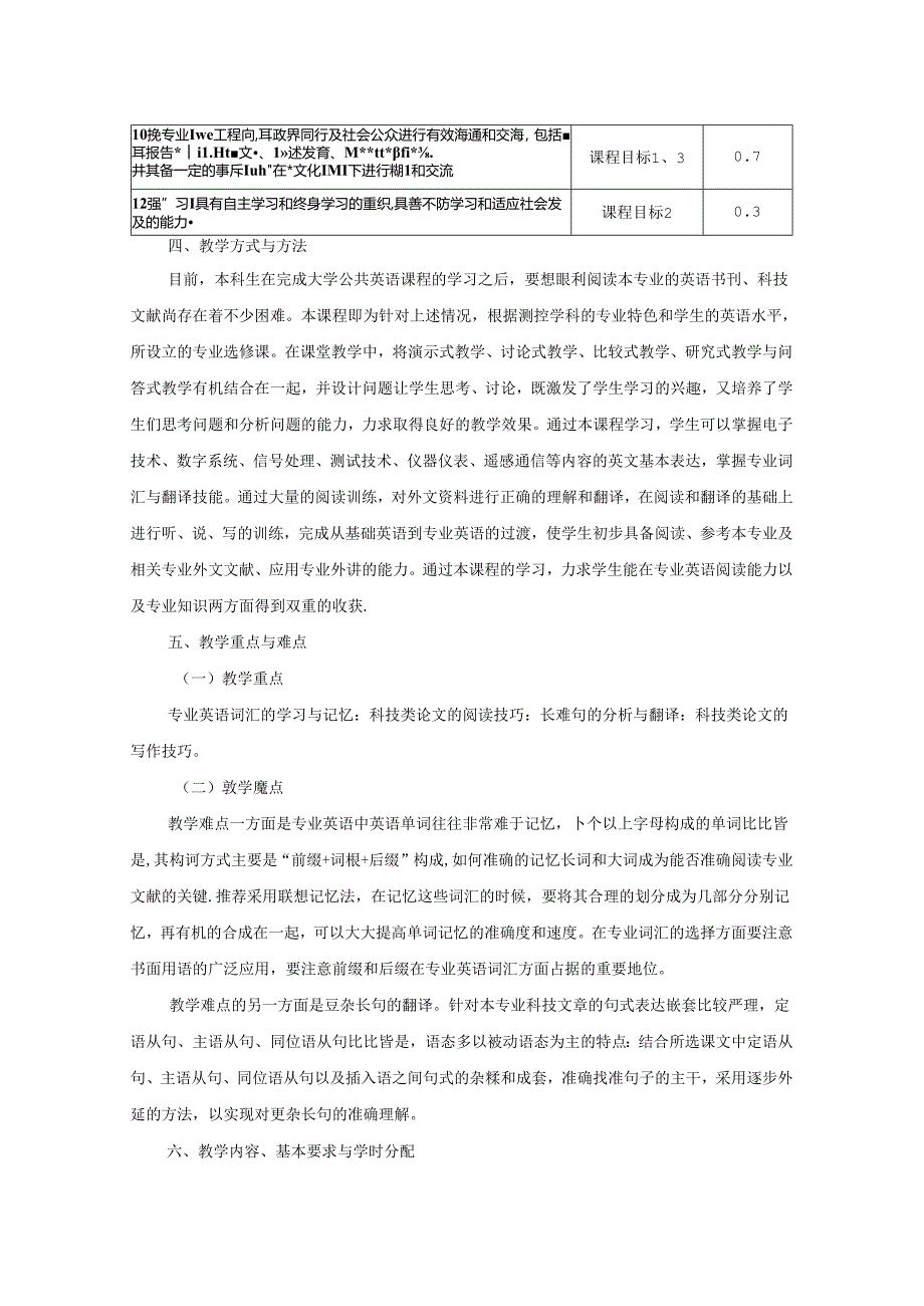 1523S01007-测控技术与仪器专业外语-2023版人才培养方案课程教学大纲.docx_第2页