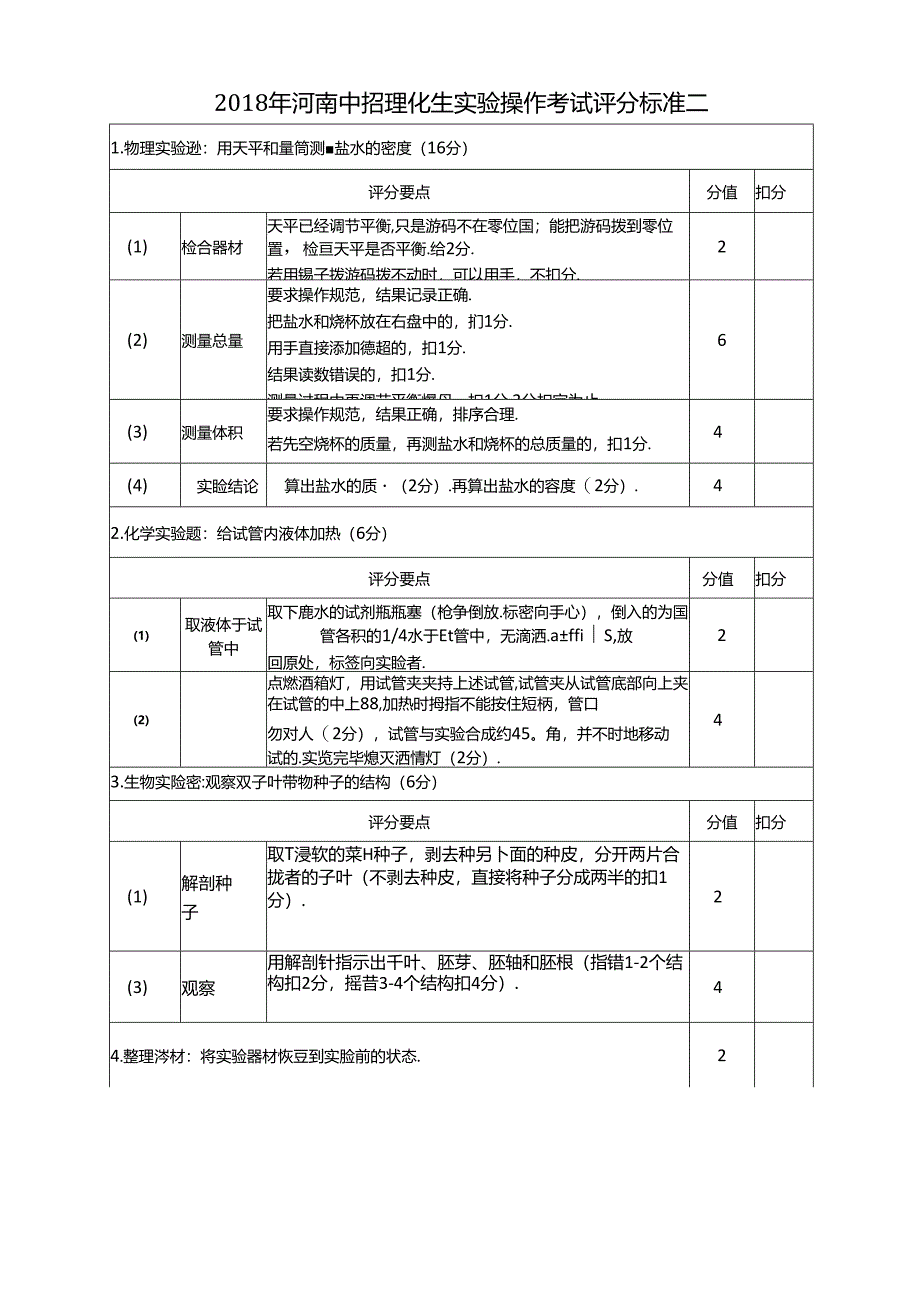 2018年河南省中招理化生实验考试试卷评分标准(12套).docx_第2页