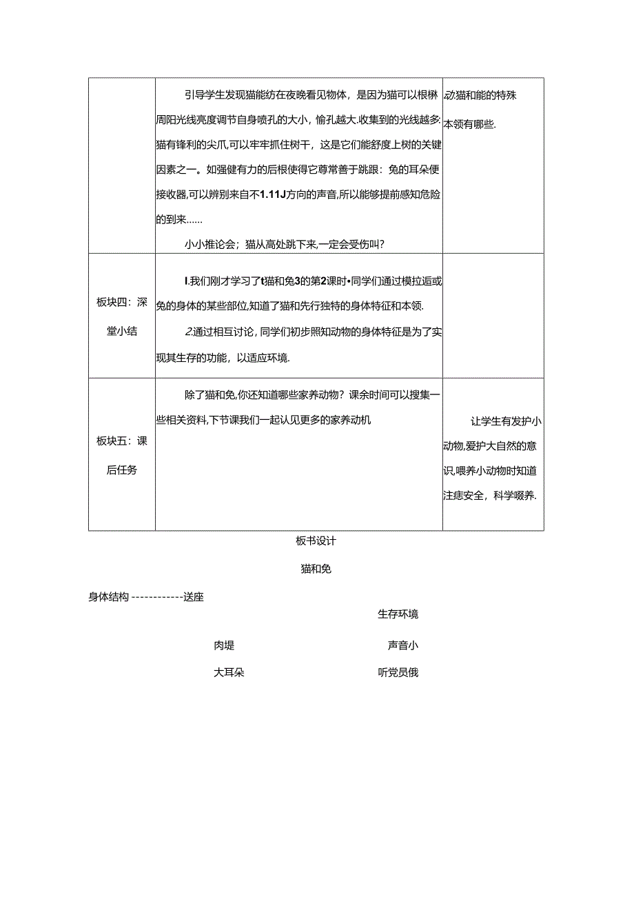 8.猫和兔（第2课时）_教学设计 人教鄂教版（2024）科学一年级上册.docx_第3页