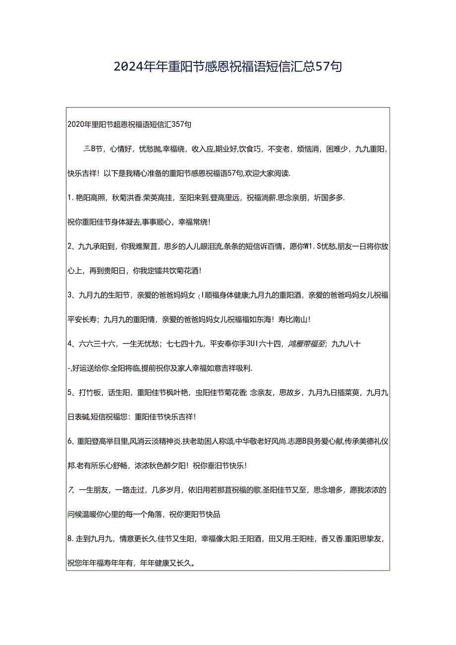 2024年年重阳节感恩祝福语短信汇总57句.docx_第1页