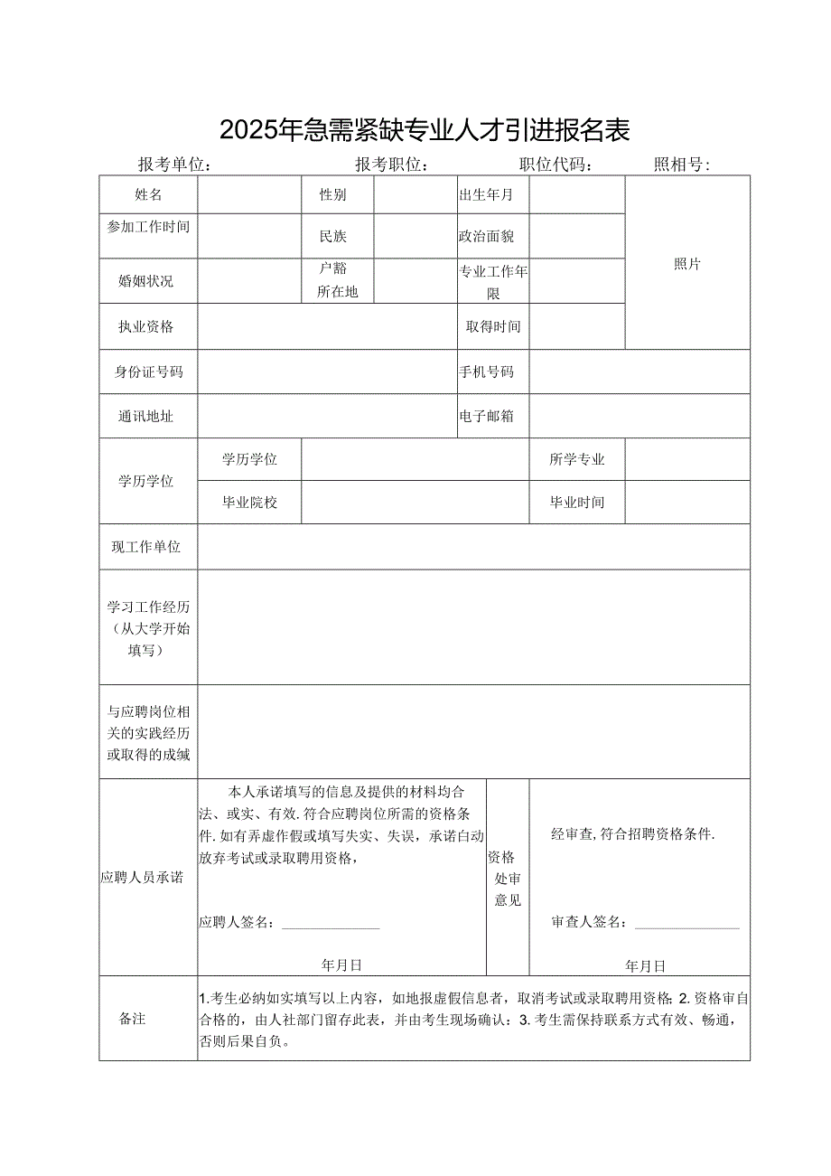 2025年急需紧缺专业人才引进报名表.docx_第1页