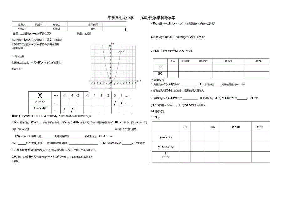 人教版九年级上册第22章二次函数22.1y=a(xh)2的图像和性质学案(无答案).docx_第1页