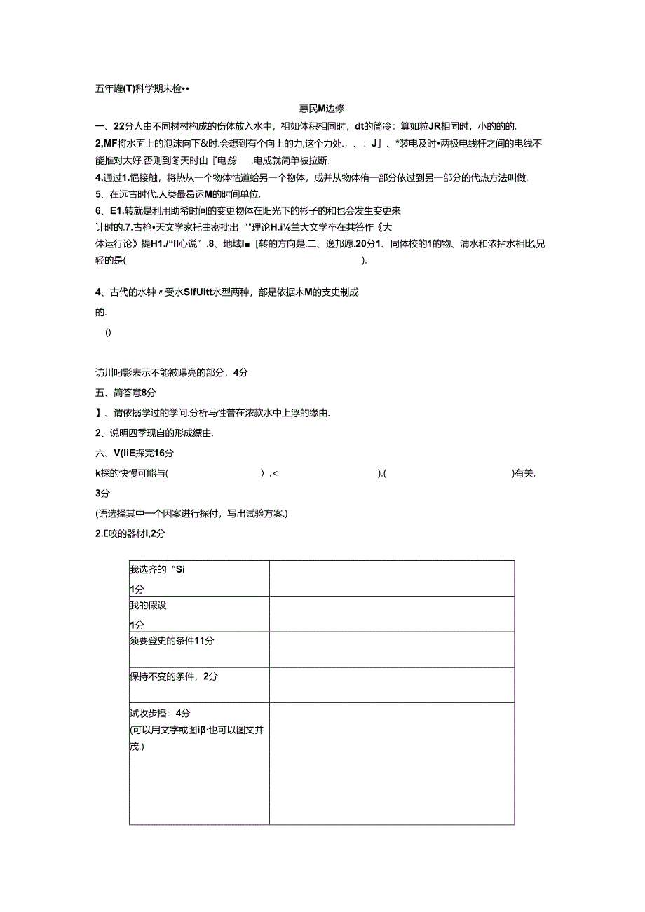 五年级下册科学期末检测卷模拟卷21819 教科版.docx_第1页