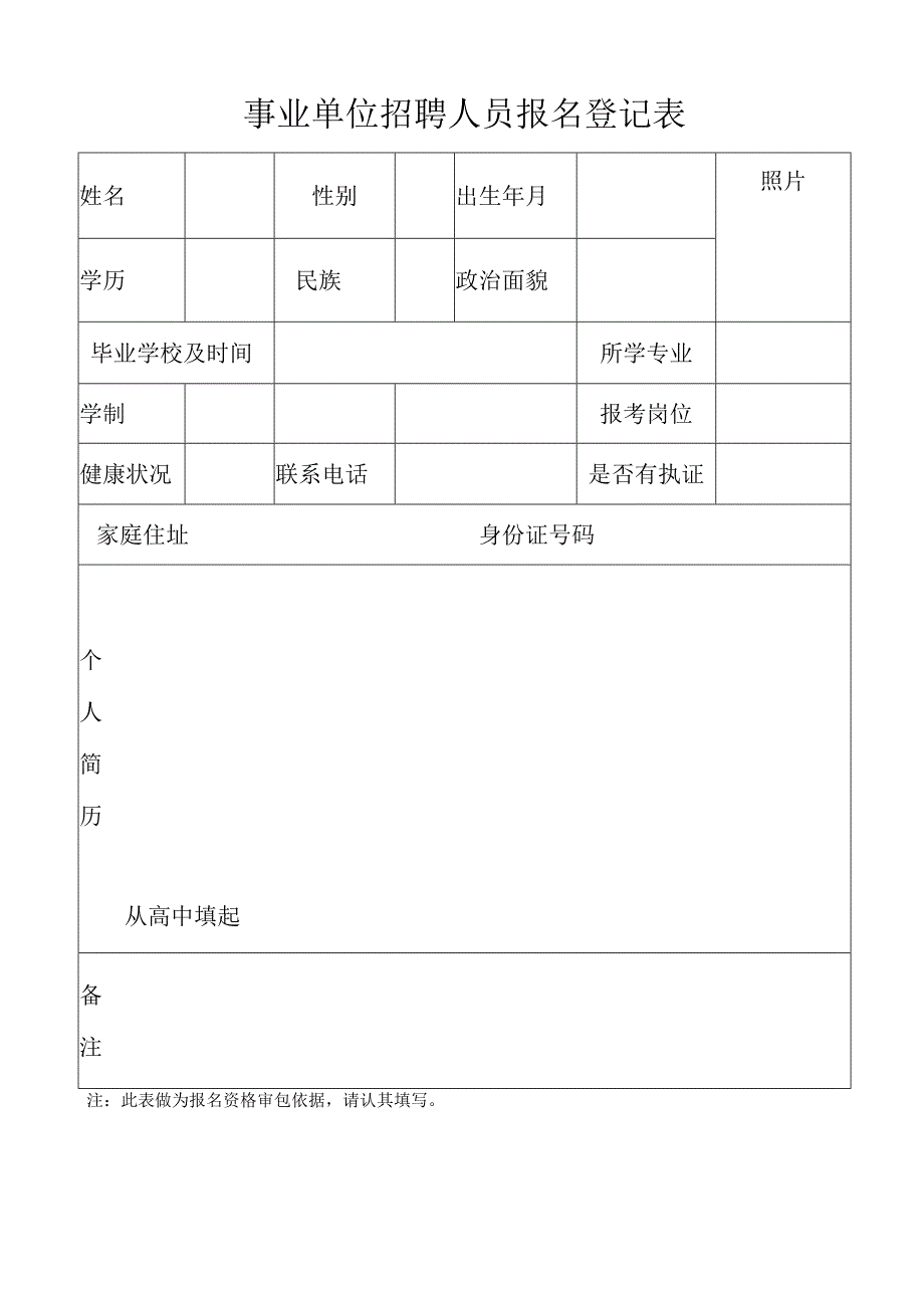 事业单位招聘人员报名登记表.docx_第1页