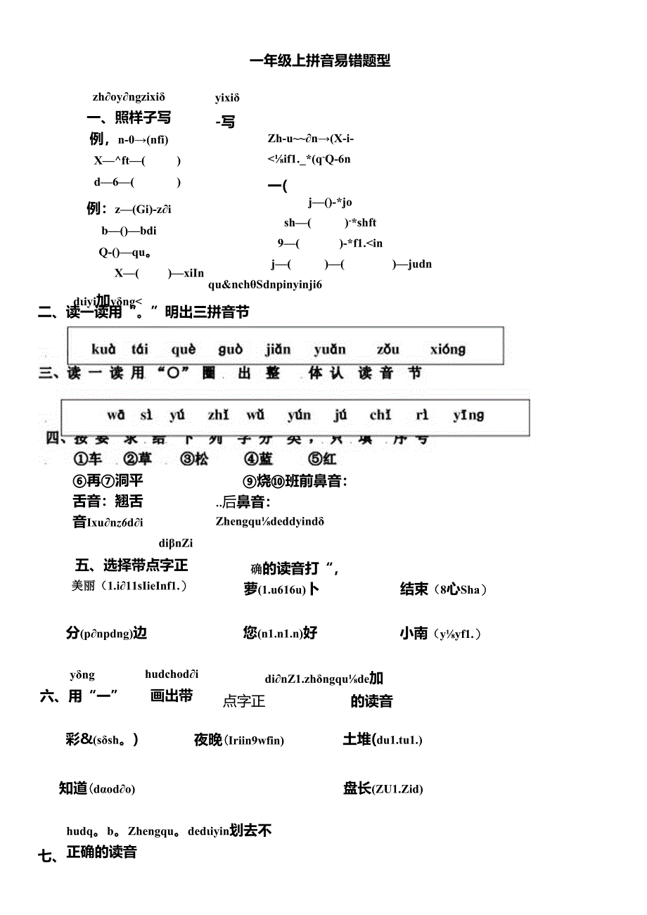 人教版一年级上册拼音易错题专题复习.docx_第1页