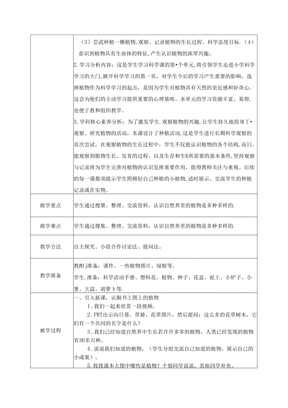 2024新教科版一年级科学上册第一单元《周围的植物》全部教案.docx_第2页