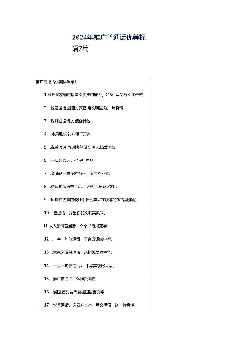2024年推广普通话优美标语7篇.docx_第1页