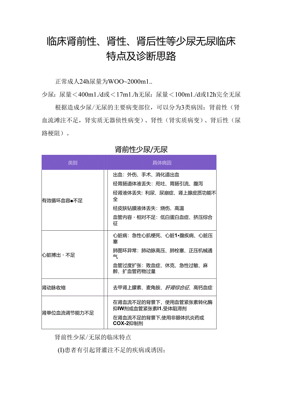 临床肾前性、肾性、肾后性等少尿无尿临床特点及诊断思路.docx_第1页