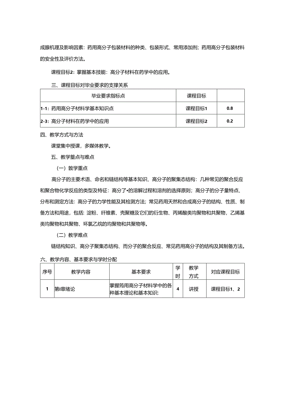 1723S04001-药用高分子材料学-2023版人才培养方案课程教学大纲.docx_第2页