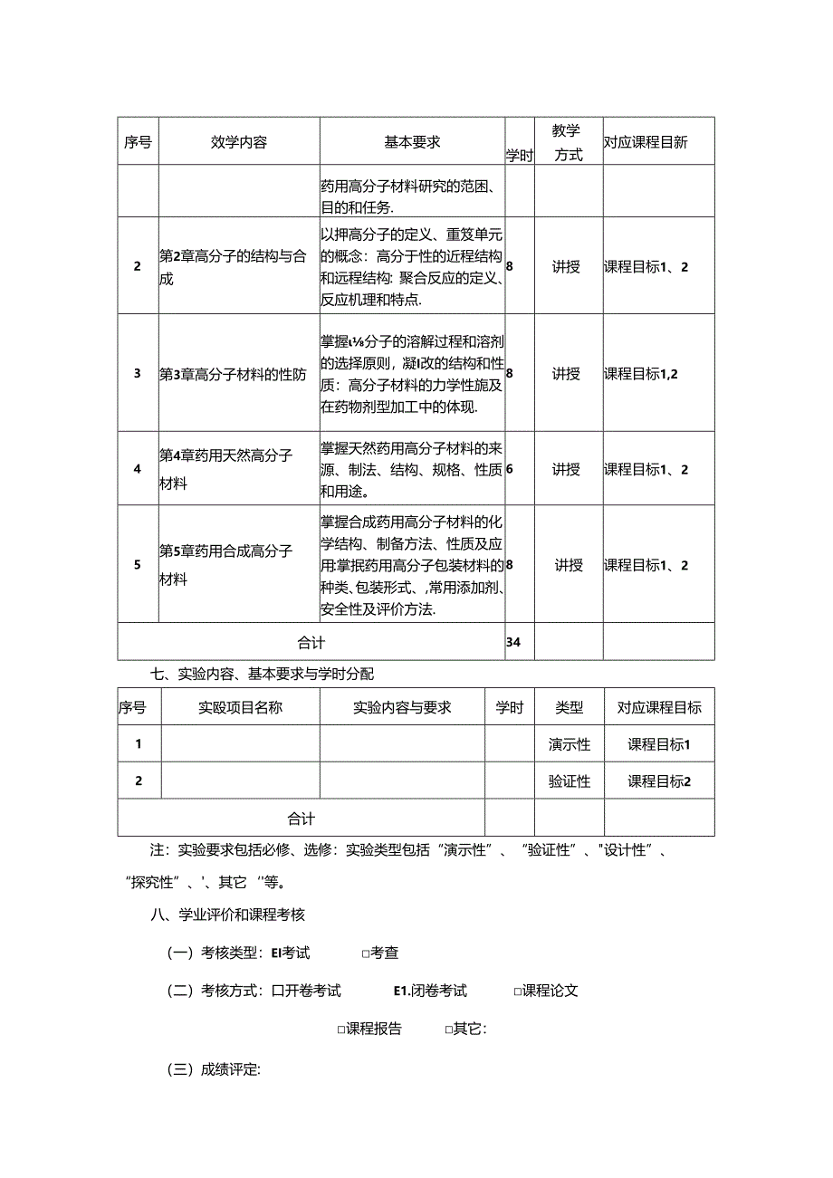 1723S04001-药用高分子材料学-2023版人才培养方案课程教学大纲.docx_第3页